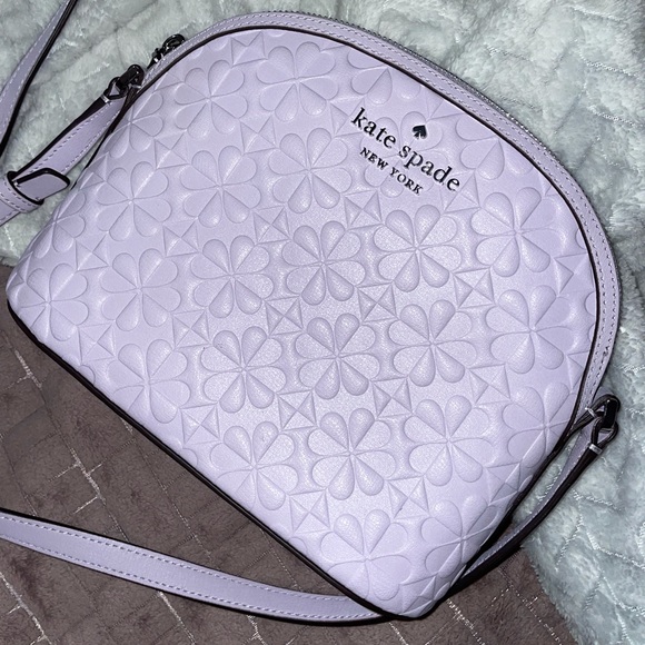 Kate Spade Light Frozen Lilac Holly Spade Clover Geo Embossed Leather Crossbody - Picture 2 of 4